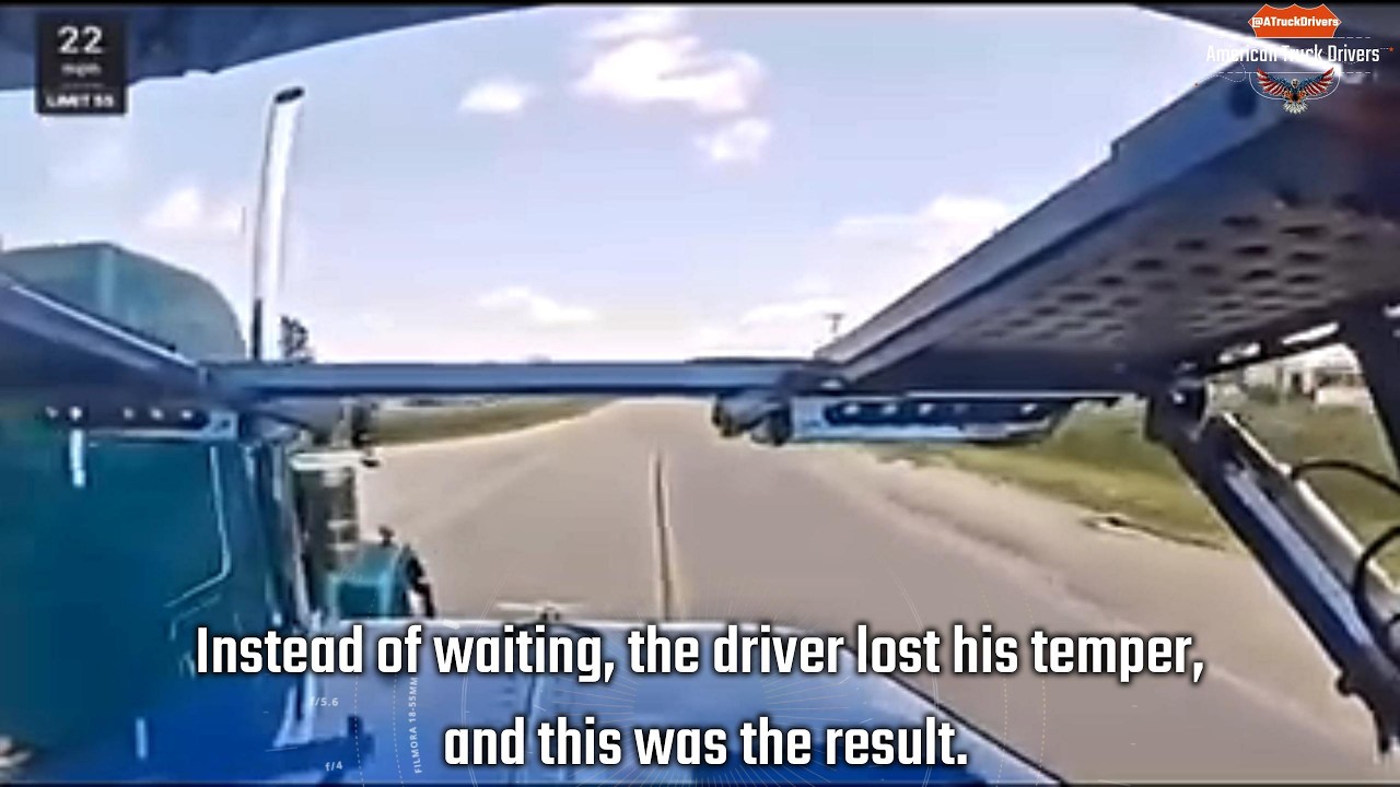 Black pickup swerves car spins into semi | Reckless car pinned under semi trailer |  road rage crash